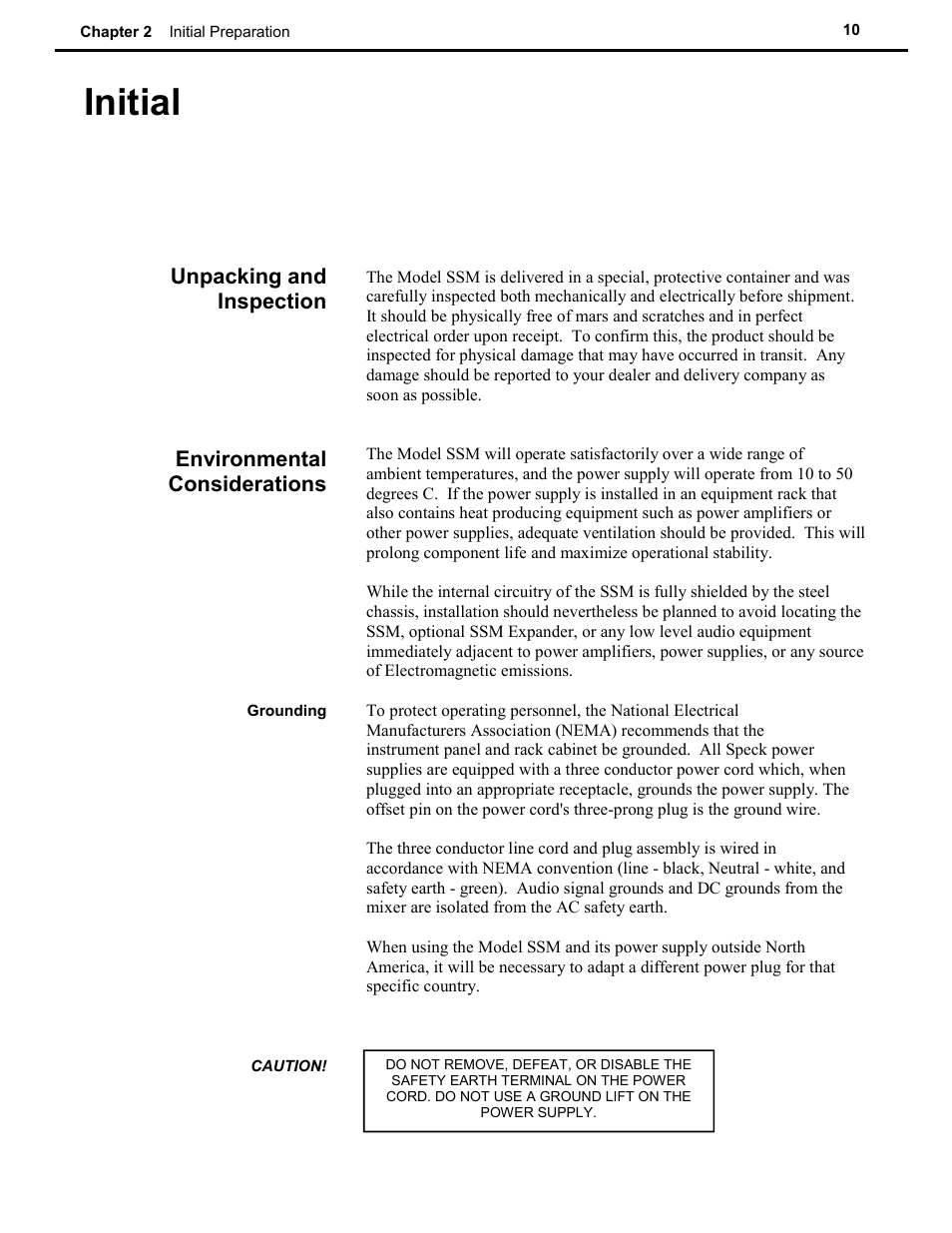 Initial | Speck Electronics SSM User Manual | Page 15 / 61