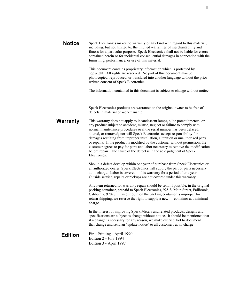 Speck Electronics SSM User Manual | Page 2 / 61