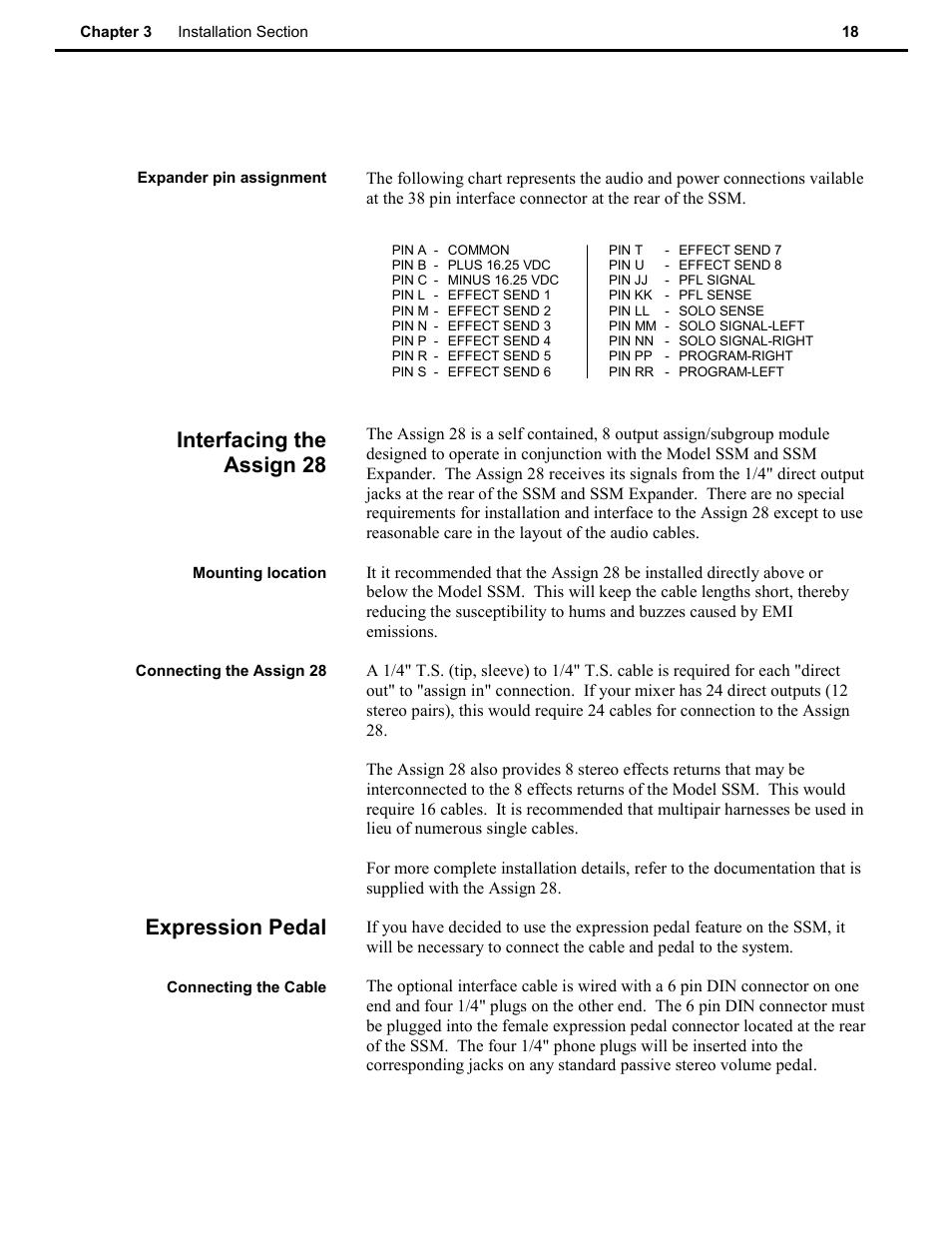 Interfacing the assign 28, Expression pedal | Speck Electronics SSM User Manual | Page 23 / 61