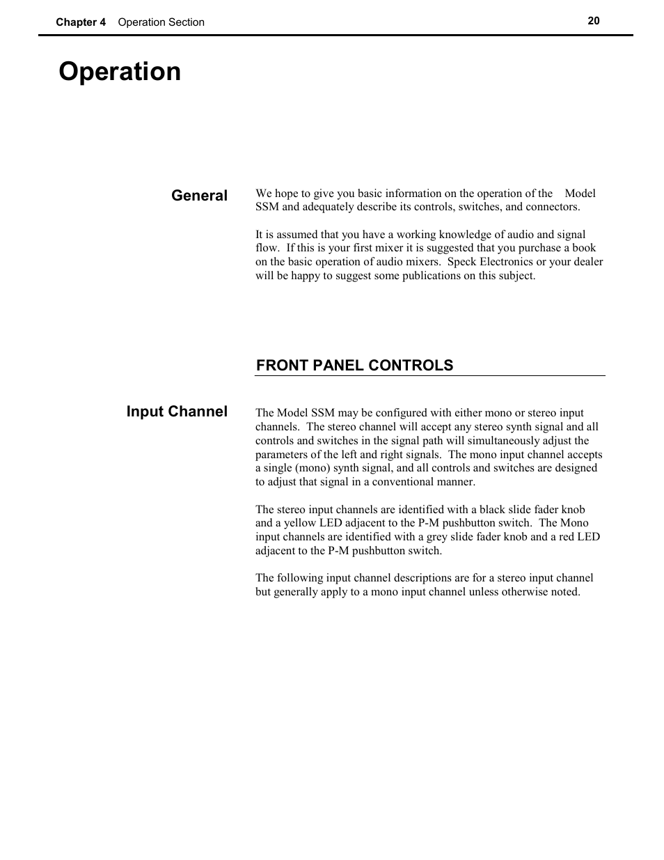 Operation | Speck Electronics SSM User Manual | Page 25 / 61