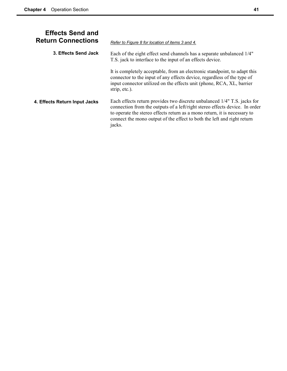 Effects send and return connections | Speck Electronics SSM User Manual | Page 46 / 61