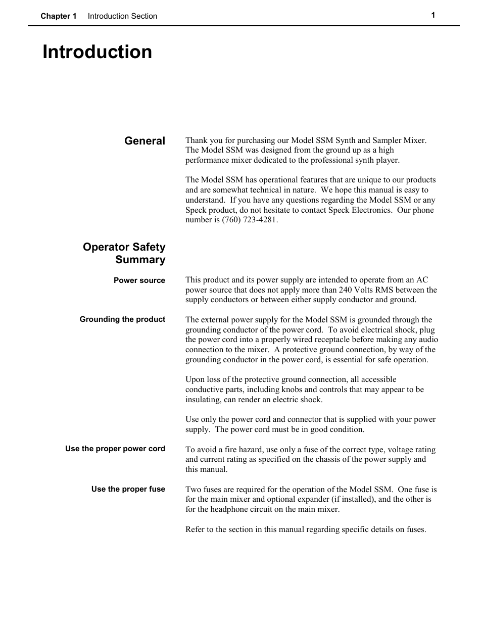 Introduction | Speck Electronics SSM User Manual | Page 6 / 61
