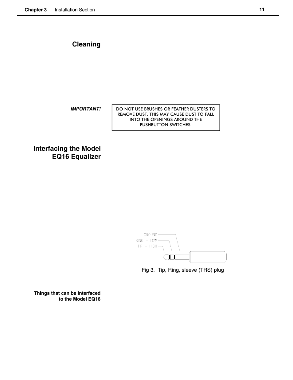Interfacing the model eq16 equalizer, Cleaning | Speck Electronics EQ16 User Manual | Page 15 / 33