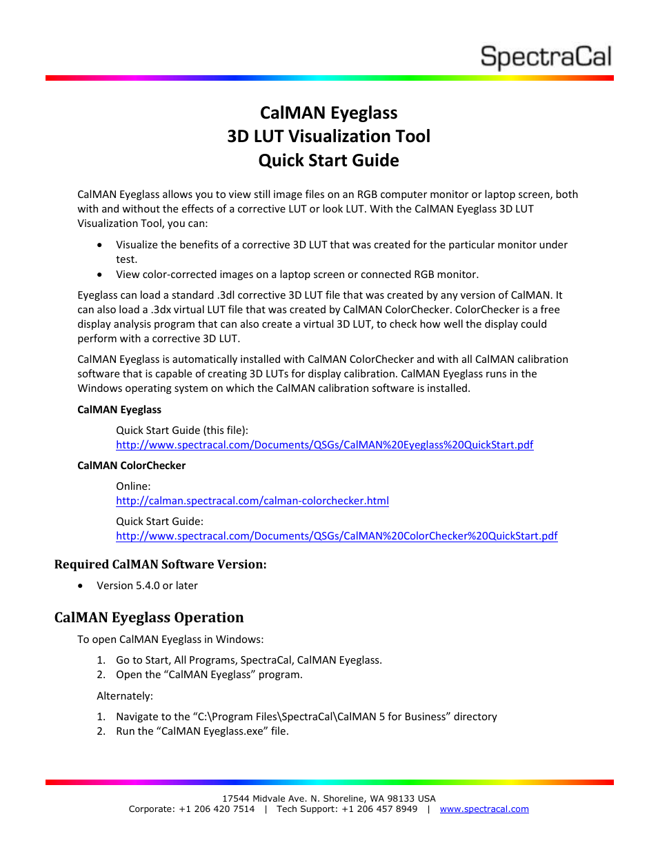 SpectraCal CalMAN Eyeglass User Manual | 3 pages