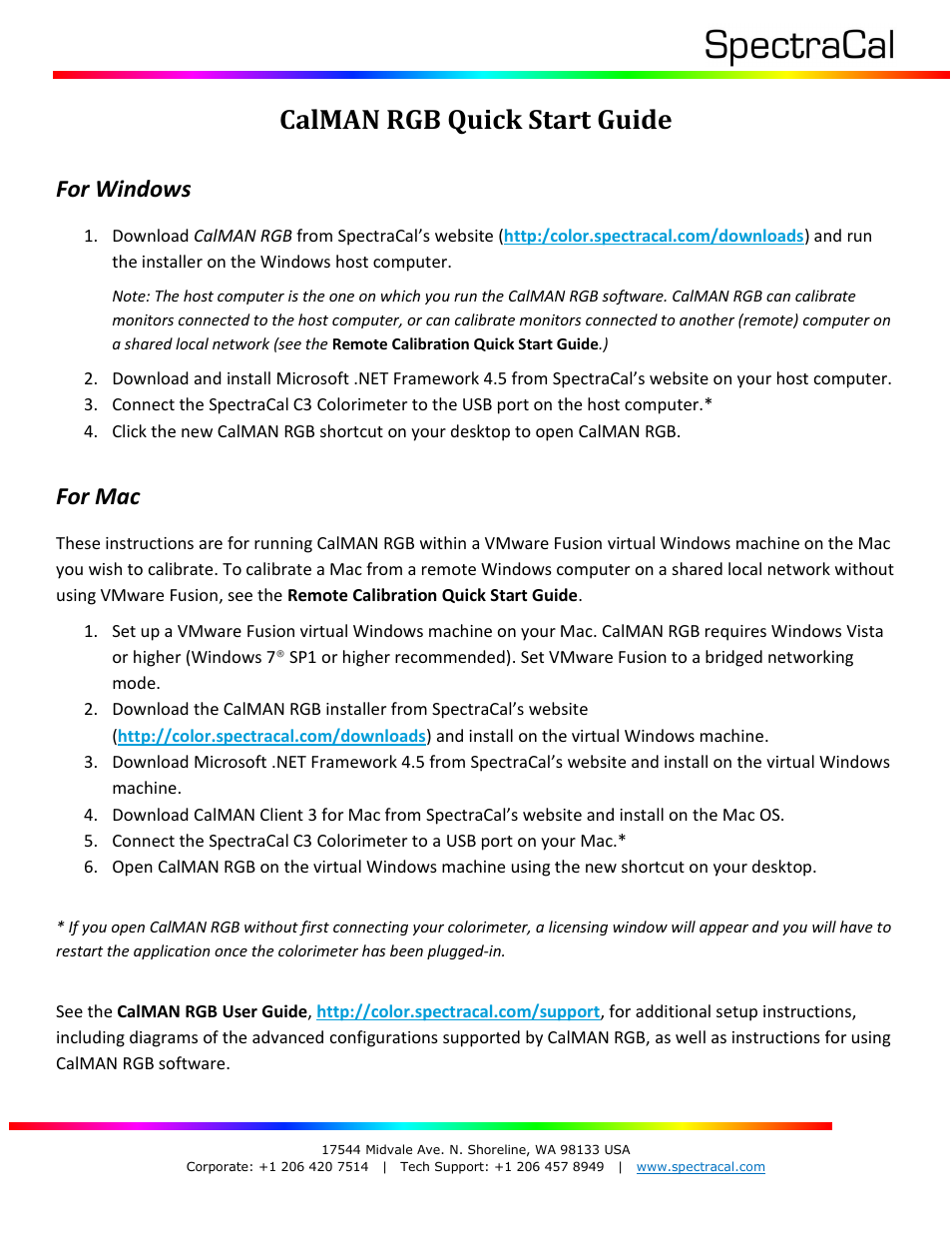 SpectraCal CalMAN RGB User Manual | 1 page