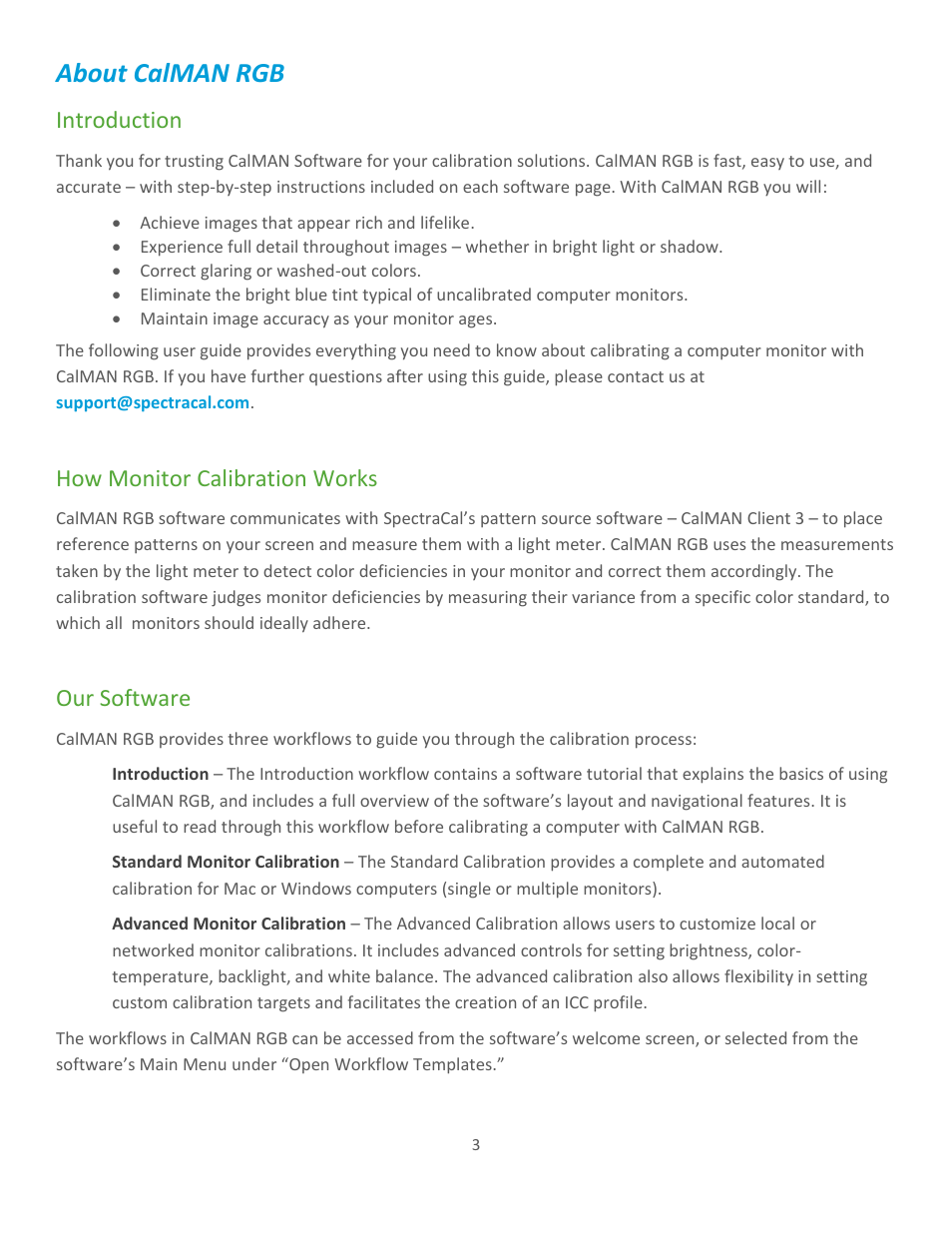 About calman rgb, Introduction, How monitor calibration works | Our software | SpectraCal CalMAN RGB User Manual | Page 3 / 14