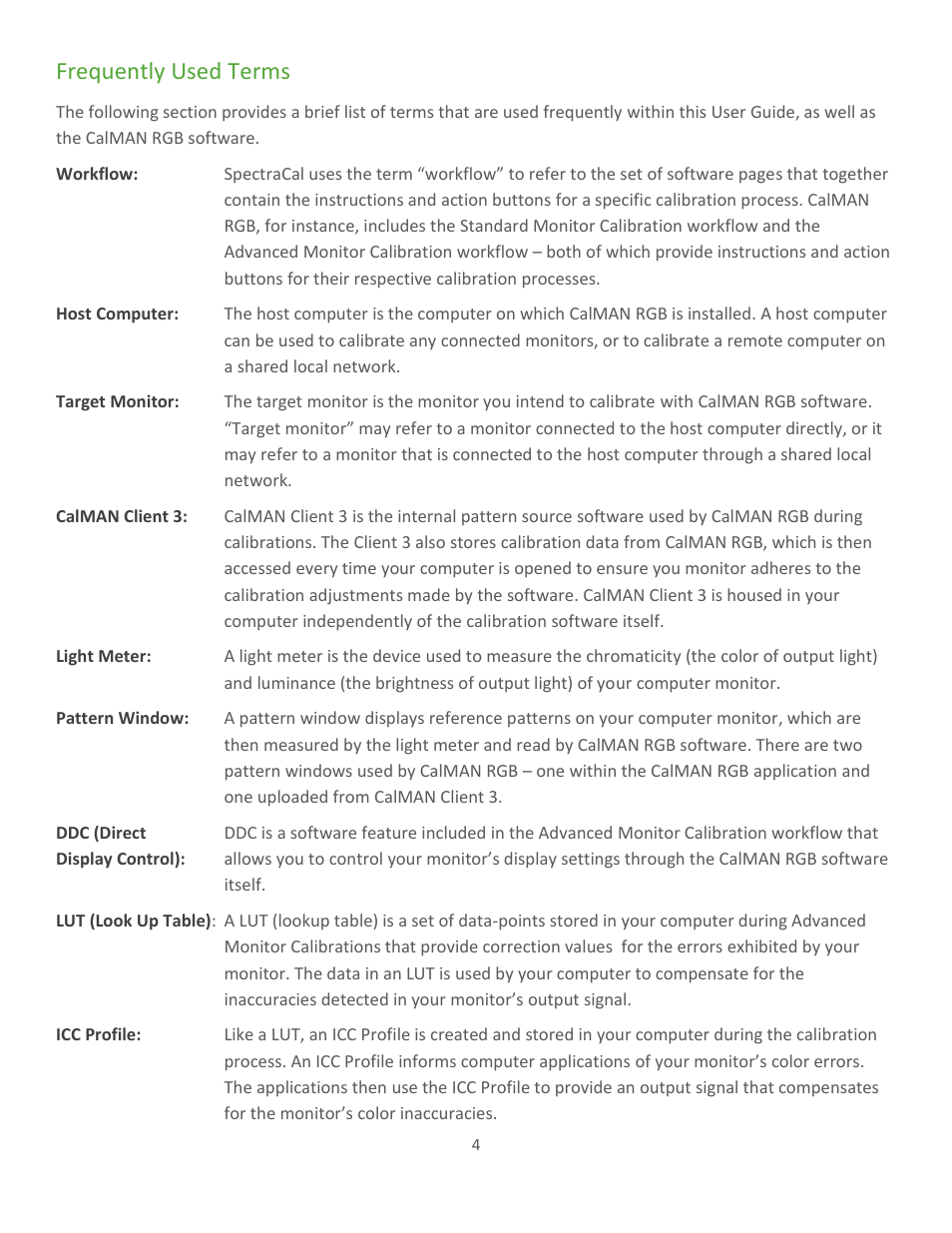 Frequently used terms | SpectraCal CalMAN RGB User Manual | Page 4 / 14