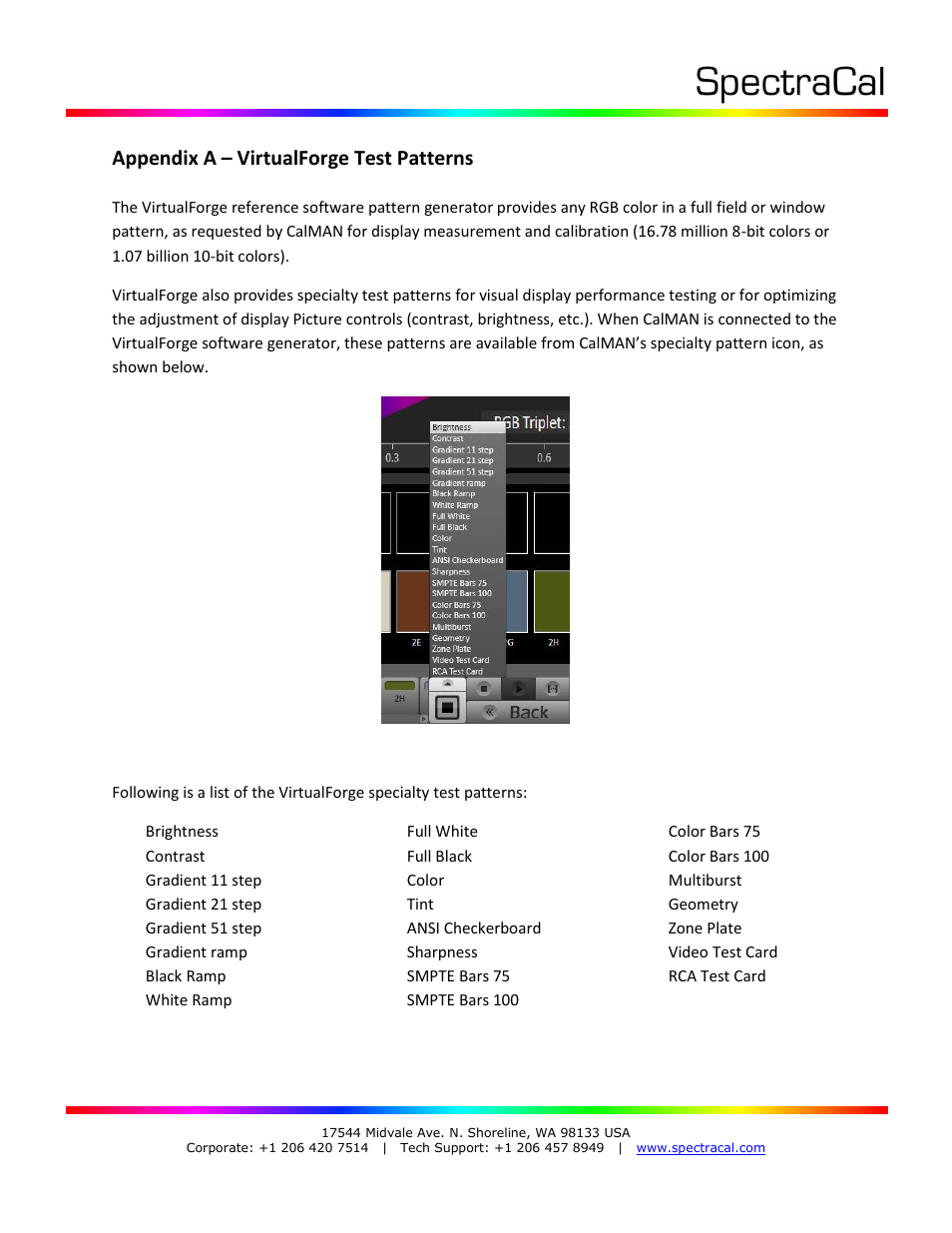 Appendix a – virtualforge test patterns | SpectraCal VirtualForge Software User Manual | Page 9 / 17