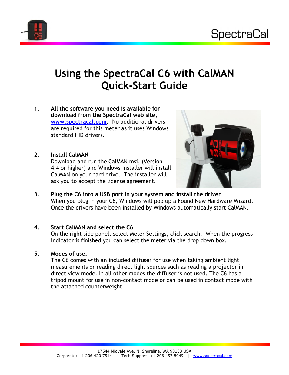 SpectraCal C6 User Manual | 3 pages