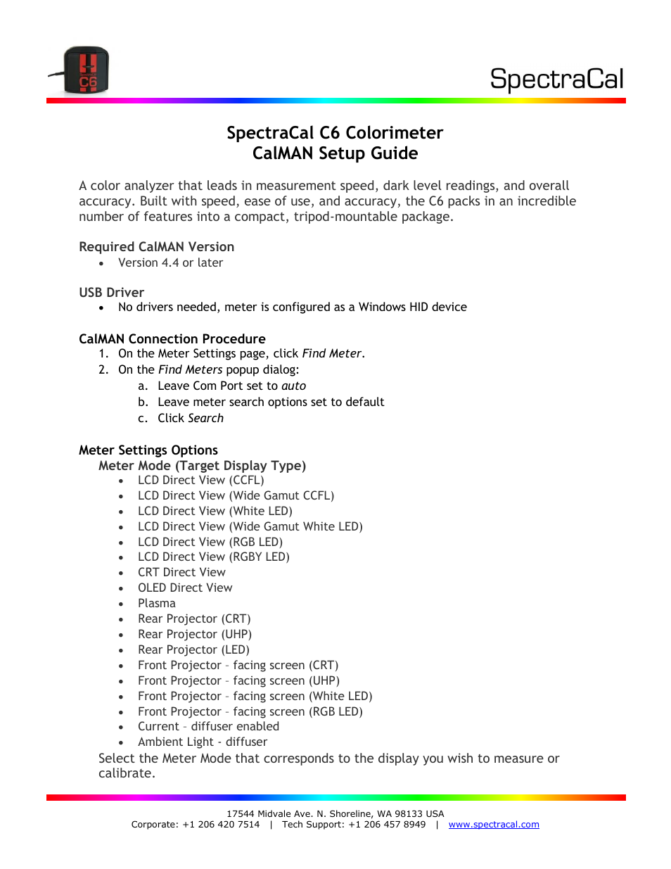 Spectracal c6 colorimeter calman setup guide | SpectraCal C6 User Manual | Page 2 / 3