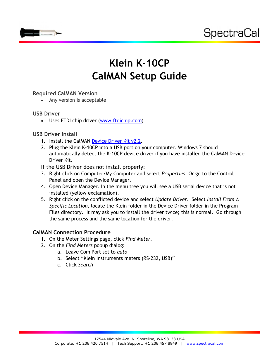 Klein k-10cp calman setup guide | SpectraCal Klein K10 Cinema Pro User Manual | Page 2 / 3