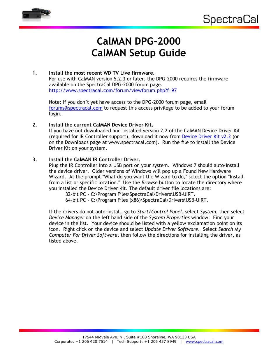 Calman dpg-2000 calman setup guide | SpectraCal CalMAN DPG-2000 User Manual | Page 2 / 4