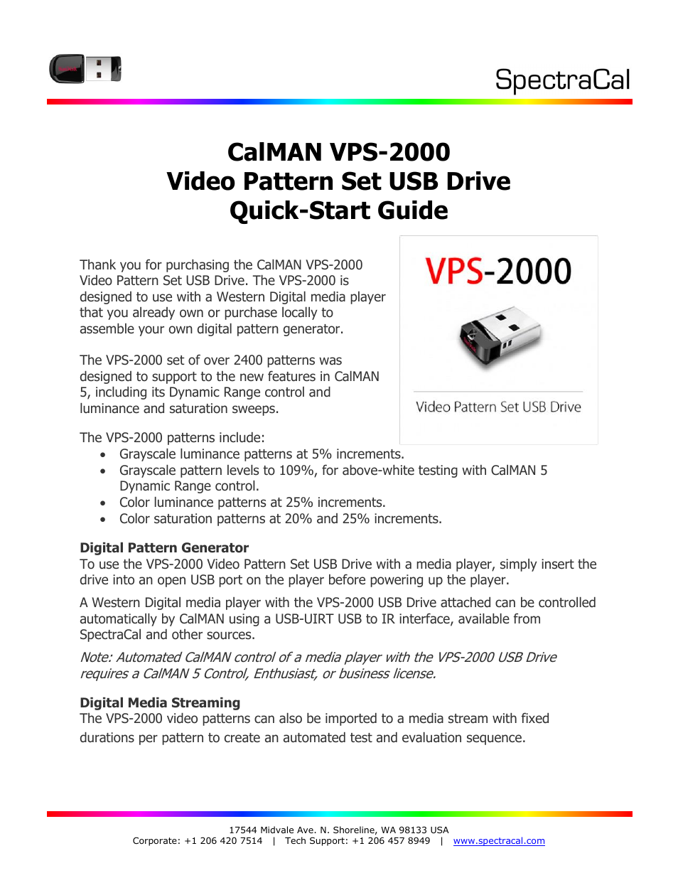 SpectraCal CalMAN VPS-1000 User Manual | 2 pages