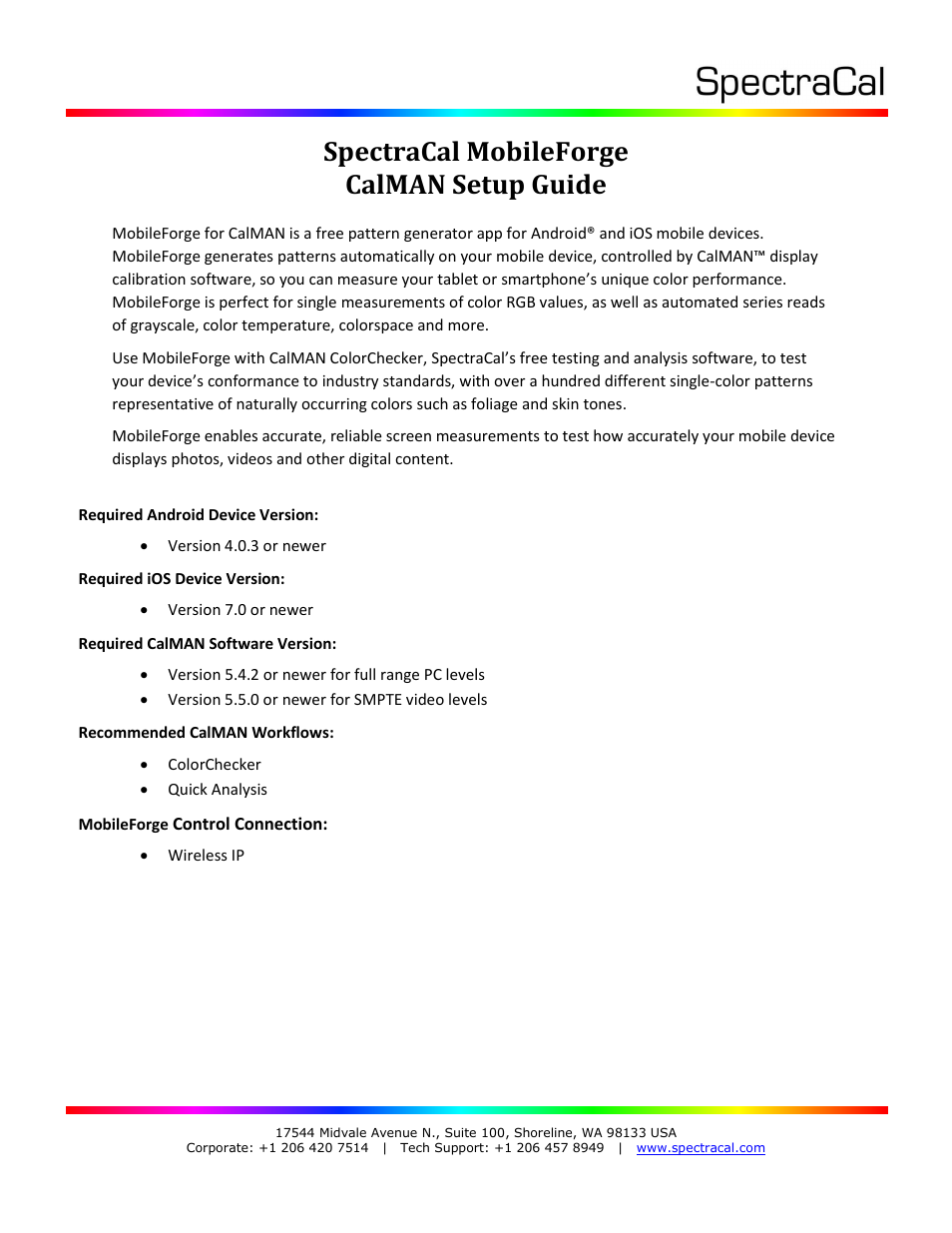 SpectraCal MobileForge Software User Manual | 2 pages