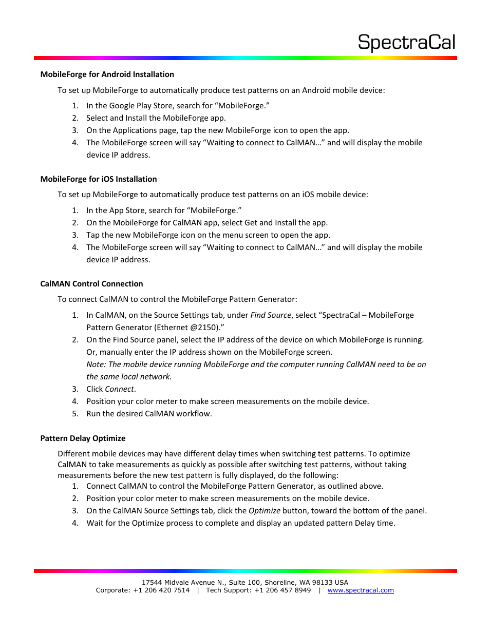 SpectraCal MobileForge Software User Manual | Page 2 / 2