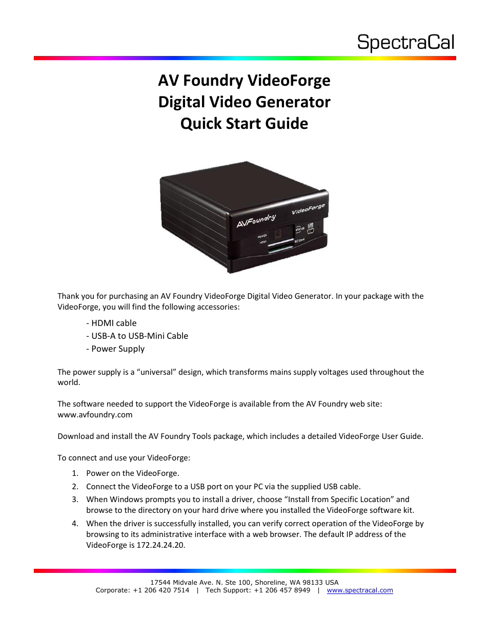 SpectraCal VideoForge Classic User Manual | 4 pages