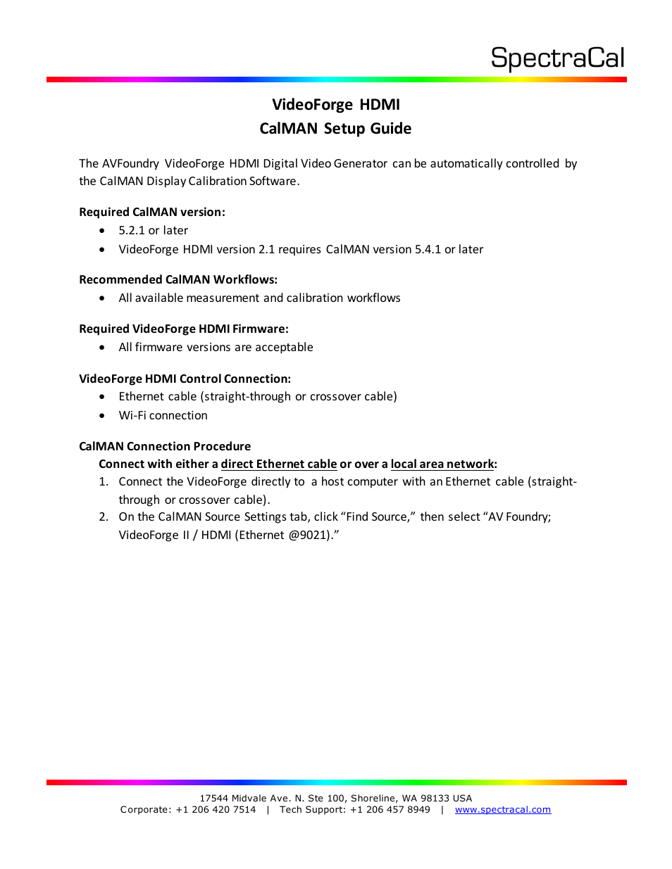 Videoforge hdmi calman setup guide | SpectraCal VideoForge HDMI User Manual | Page 5 / 7
