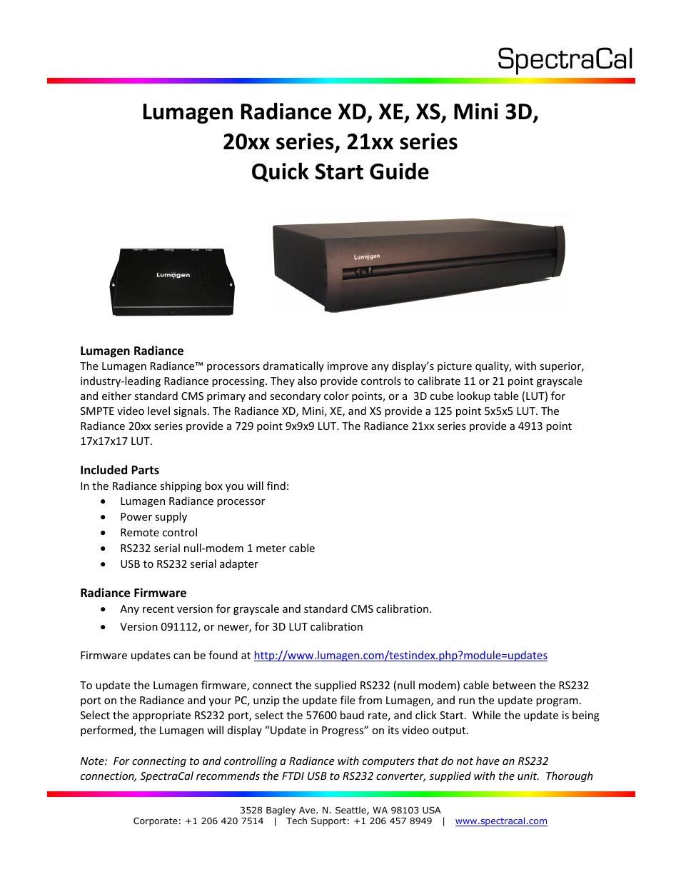SpectraCal Lumagen Radiance User Manual | 7 pages