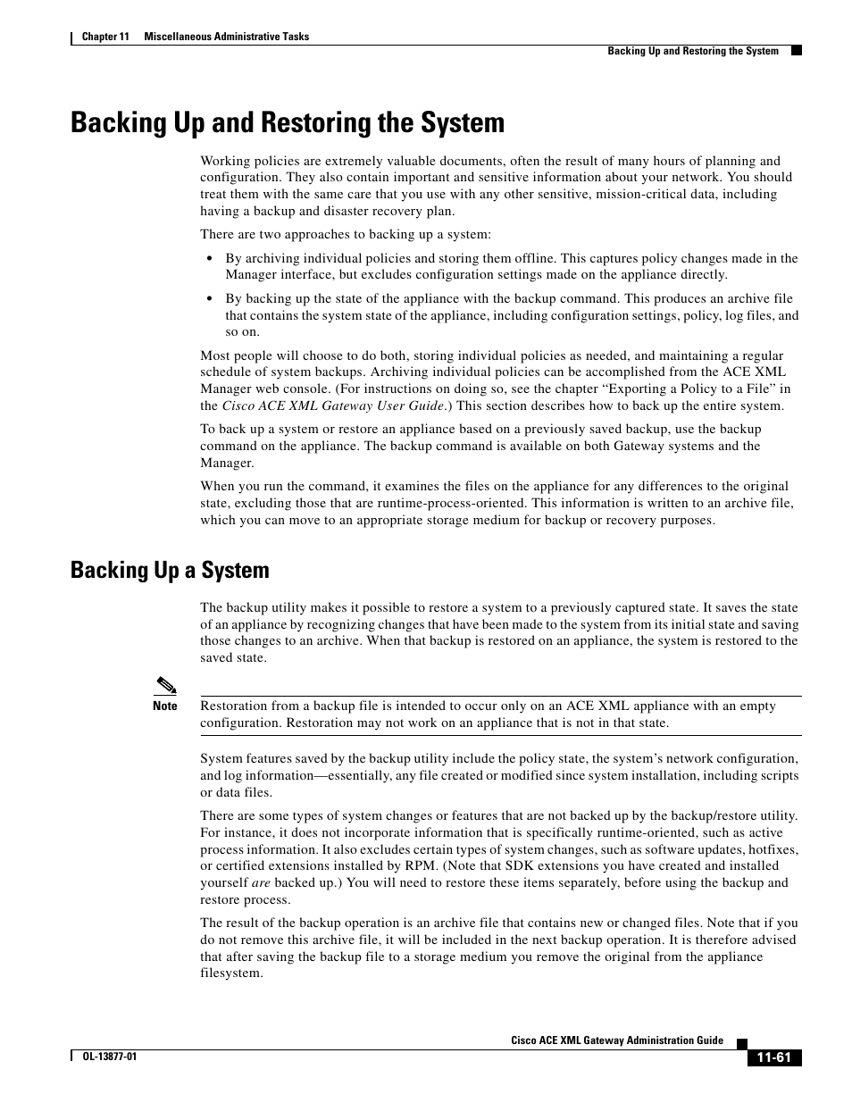 Backing up and restoring the system, Backing up a system | Cisco ACE XML OL-13877-01 User Manual | Page 3 / 12