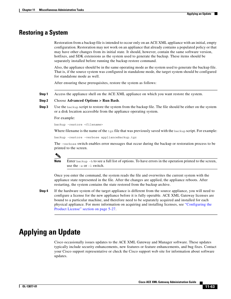 Restoring a system, Applying an update | Cisco ACE XML OL-13877-01 User Manual | Page 5 / 12