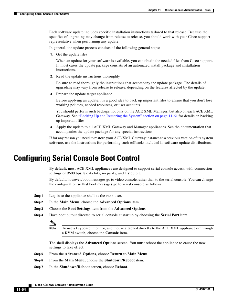 Configuring serial console boot control | Cisco ACE XML OL-13877-01 User Manual | Page 6 / 12