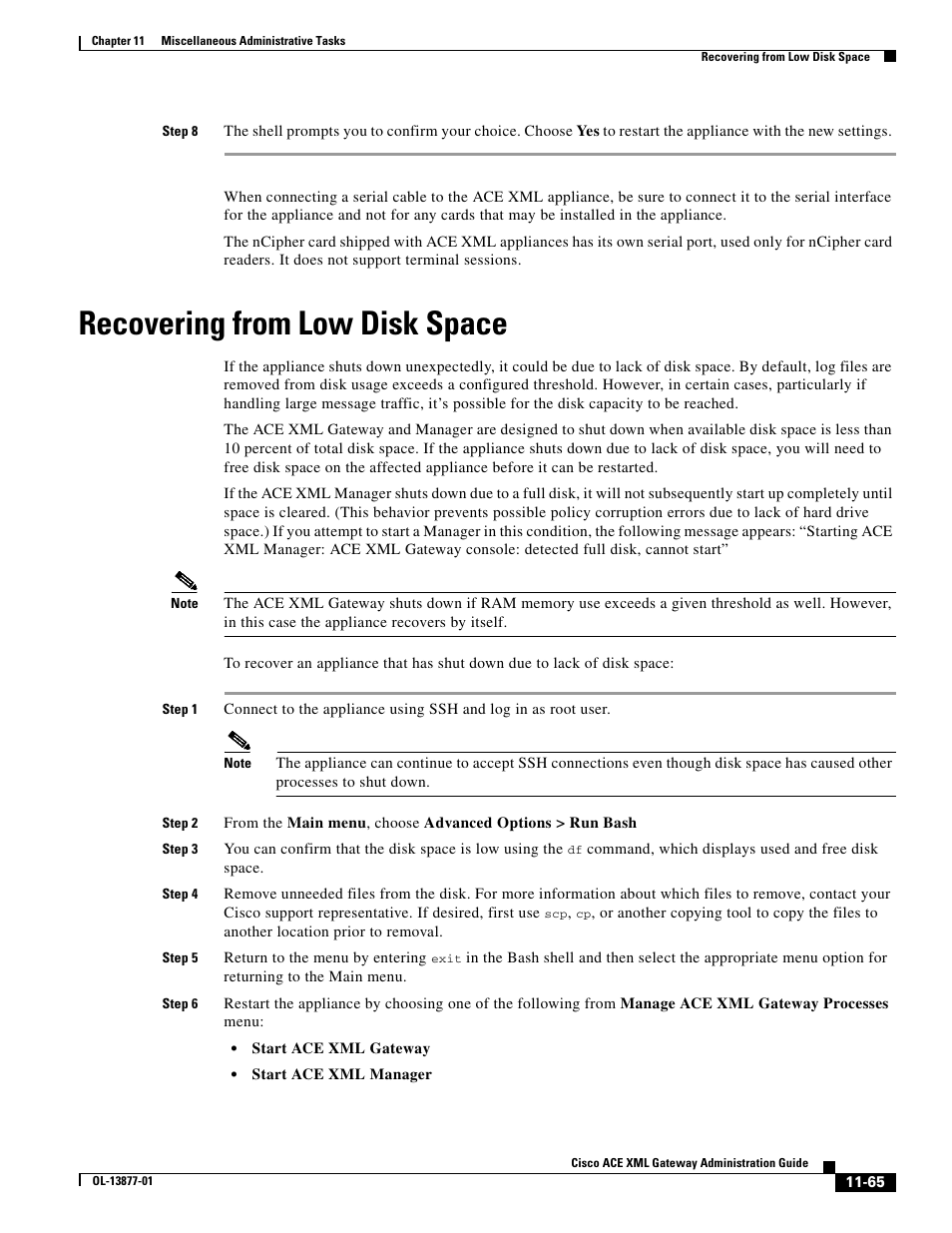 Recovering from low disk space | Cisco ACE XML OL-13877-01 User Manual | Page 7 / 12