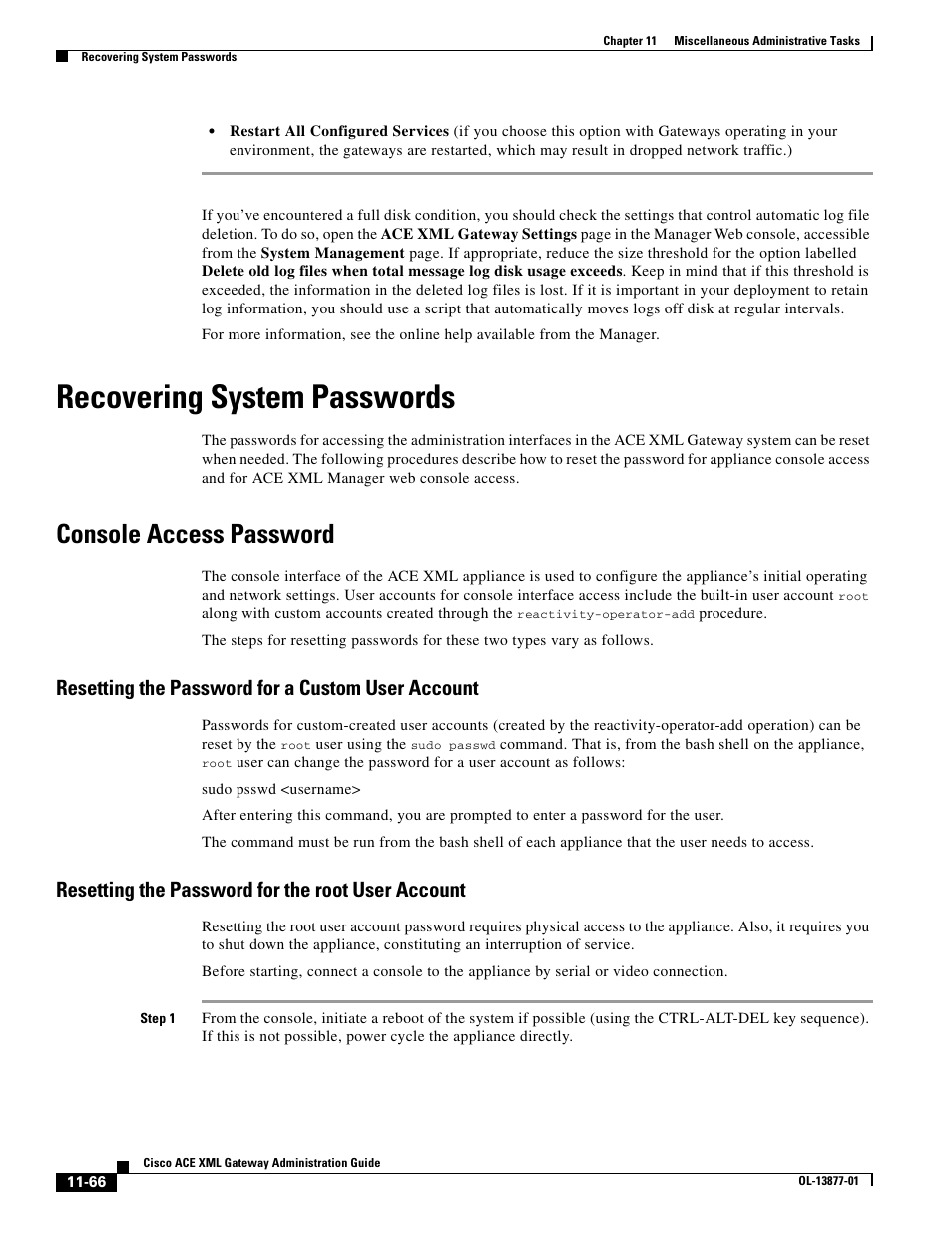 Recovering system passwords, Console access password, Resetting the password for a custom user account | Resetting the password for the root user account | Cisco ACE XML OL-13877-01 User Manual | Page 8 / 12