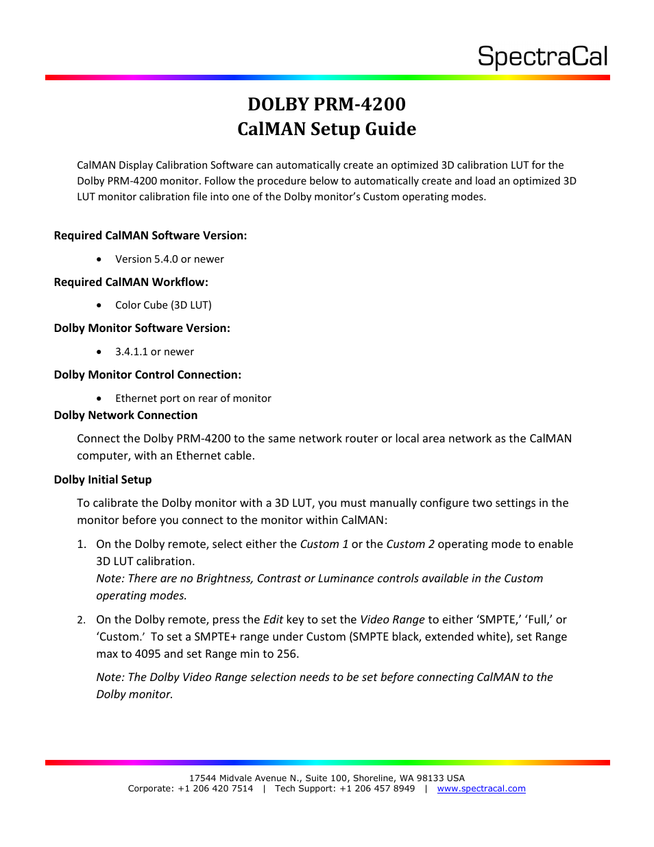SpectraCal Dolby PRM-4200 User Manual | 5 pages