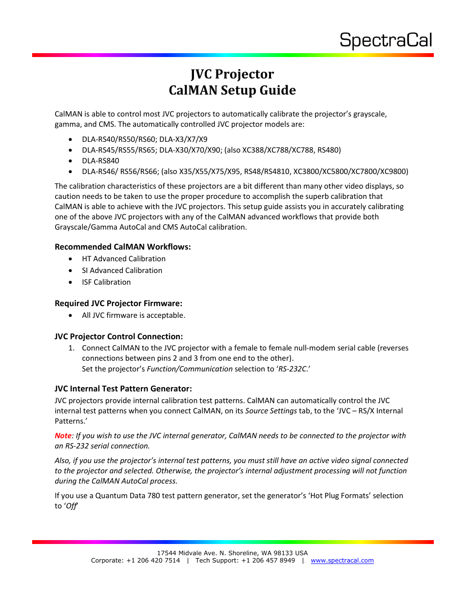 SpectraCal JVC Projectors User Manual | 3 pages