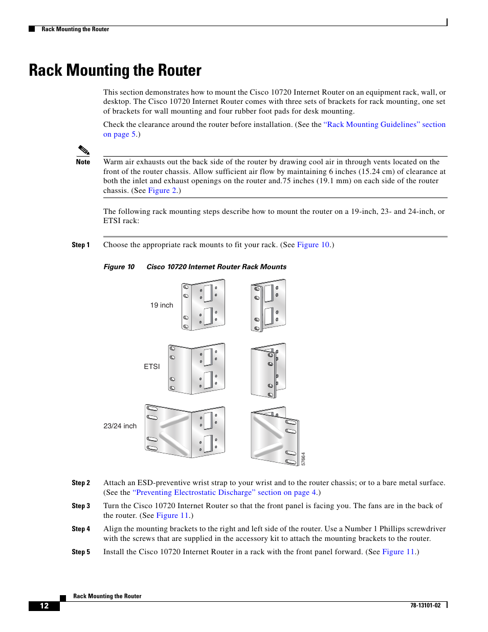 Rack mounting the router | Cisco 10720 User Manual | Page 12 / 26