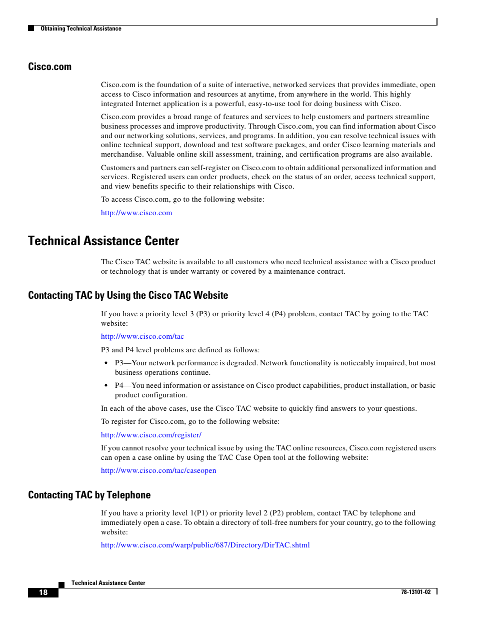 Cisco.com, Technical assistance center, Contacting tac by using the cisco tac website | Contacting tac by telephone | Cisco 10720 User Manual | Page 18 / 26