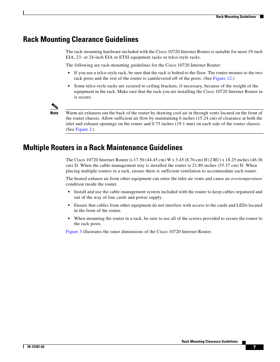 Rack mounting clearance guidelines, Multiple routers in a rack maintenance guidelines | Cisco 10720 User Manual | Page 7 / 26