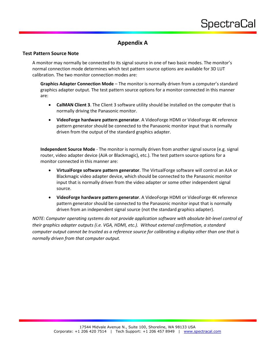 Appendix a | SpectraCal Panasonic BT-4LH310 User Manual | Page 6 / 6