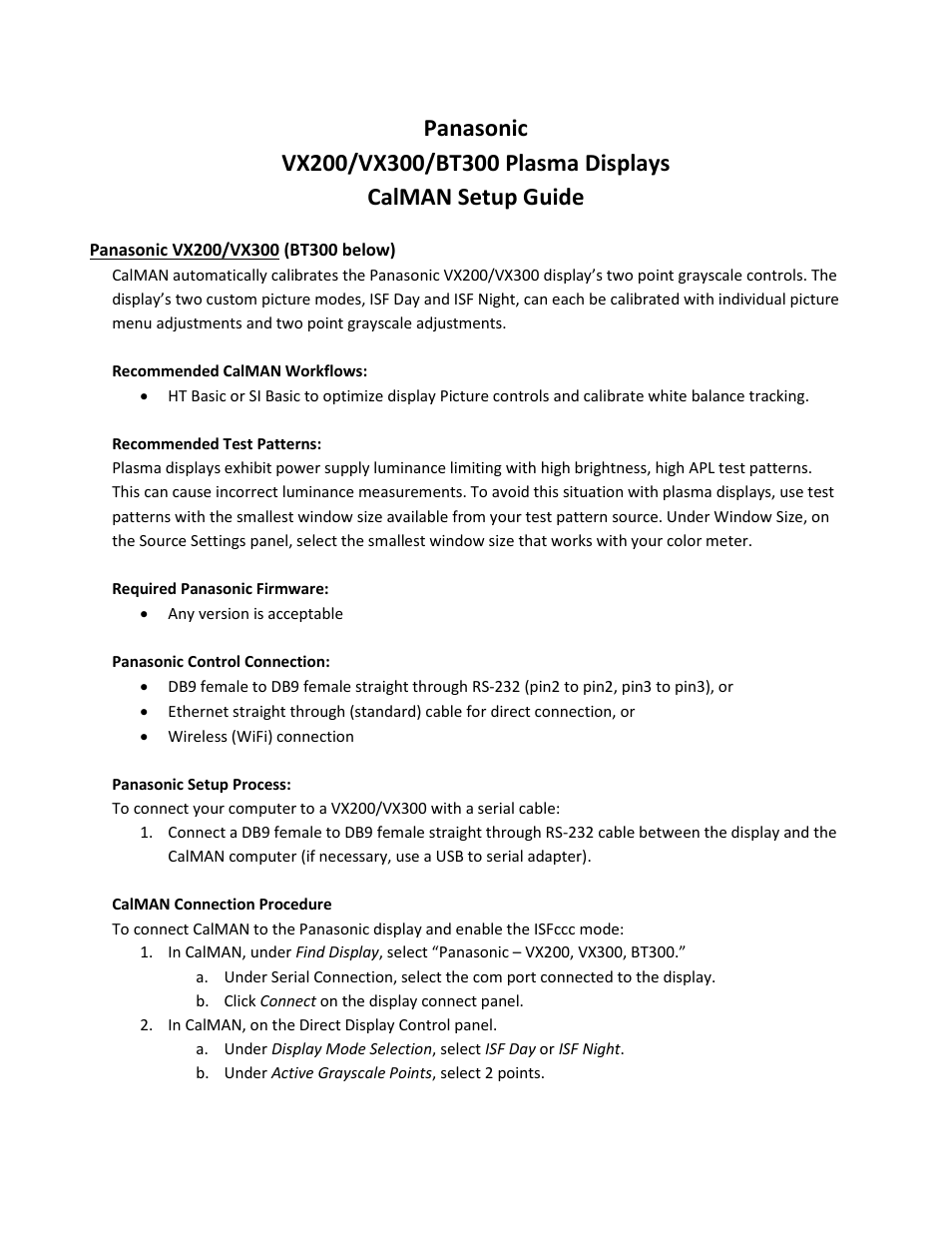 SpectraCal Panasonic BT300 User Manual | 3 pages