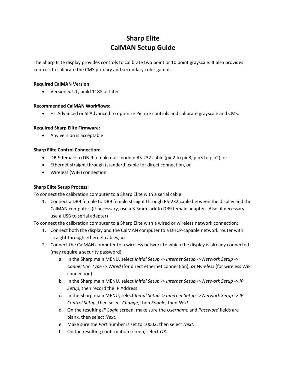 SpectraCal Sharp Elite User Manual | 2 pages