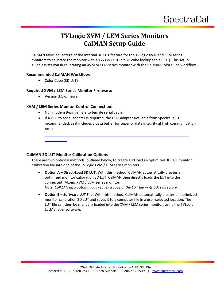 SpectraCal TVLogic XVM and LEM Series Monitors User Manual | 8 pages