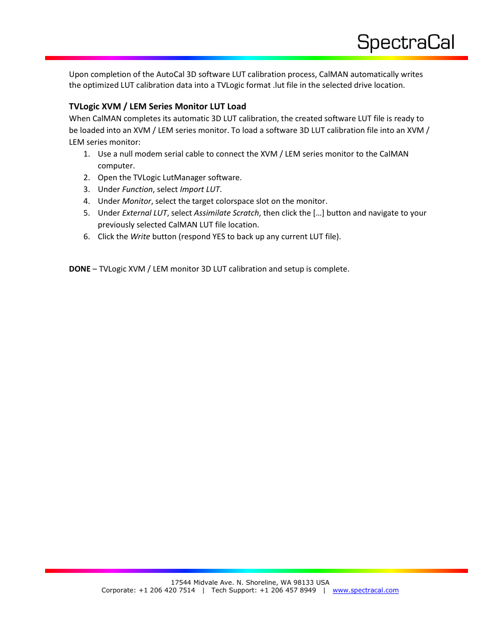 SpectraCal TVLogic XVM and LEM Series Monitors User Manual | Page 8 / 8