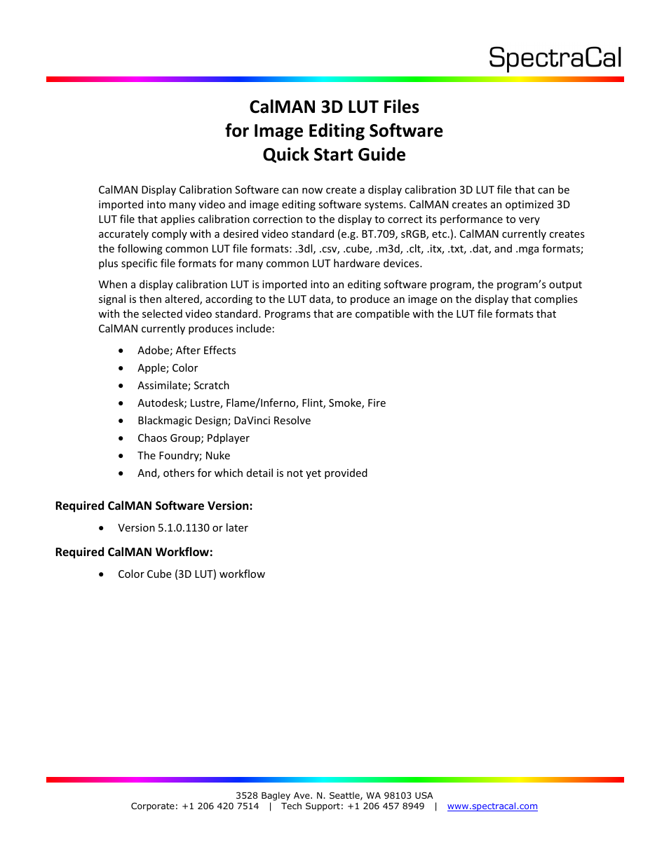 SpectraCal CalMAN 3D LUT Software Files User Manual | 7 pages