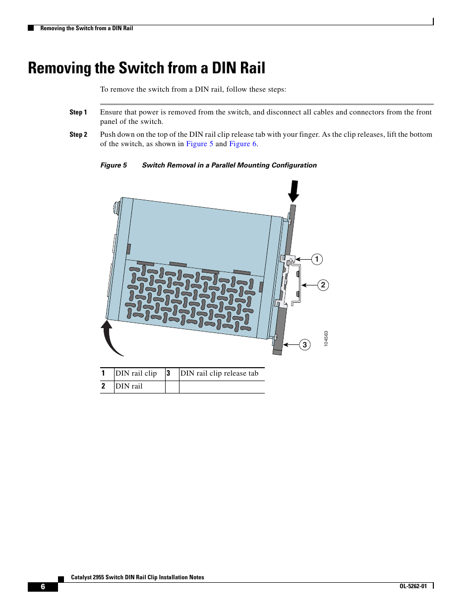 Removing the switch from a din rail | Cisco 2955 User Manual | Page 6 / 12