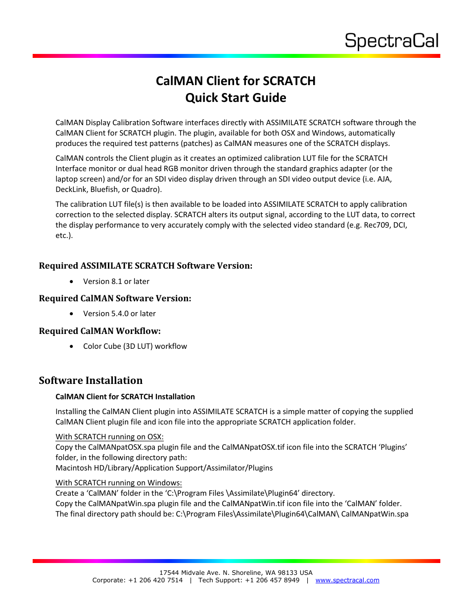 SpectraCal CalMAN for SCRATCH Plug-In User Manual | 14 pages