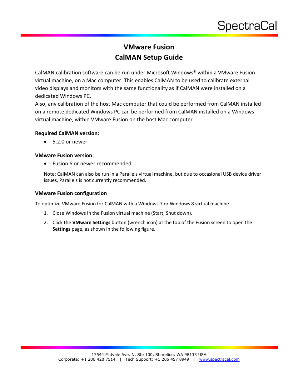 SpectraCal VMWare Fusion User Manual | 3 pages