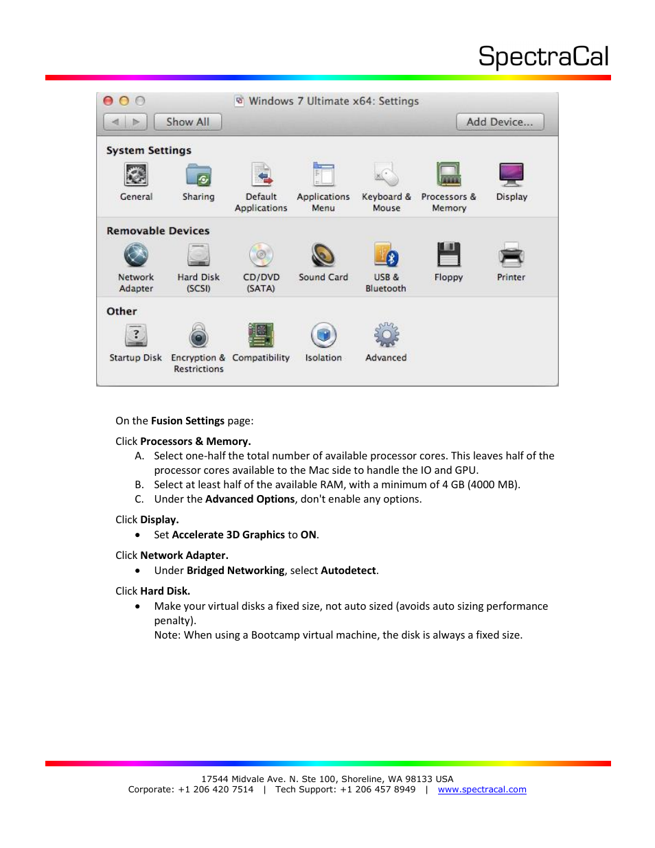 SpectraCal VMWare Fusion User Manual | Page 2 / 3