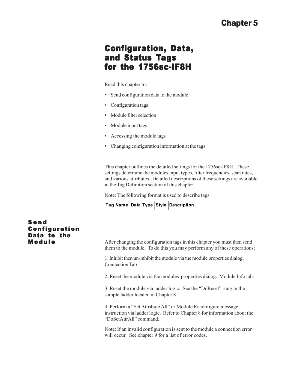 Configuration, data, Chapter 5 | Spectrum Controls 1756sc-OF8H Series A User Manual | Page 51 / 170