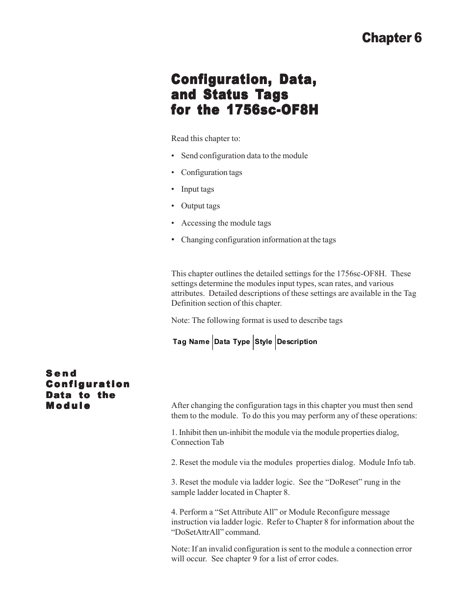 Configuration, data, Chapter 6 | Spectrum Controls 1756sc-OF8H Series A User Manual | Page 65 / 170