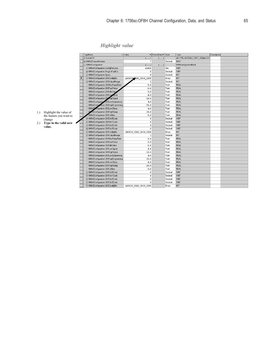 Highlight value | Spectrum Controls 1756sc-OF8H Series A User Manual | Page 79 / 170