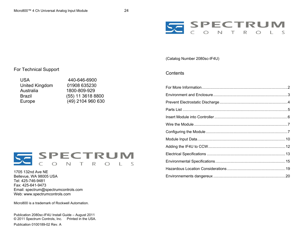 Spectrum Controls 2080sc-IF4u User Manual | 12 pages