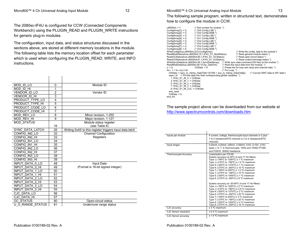 Adding the if4u to ccw, Electrical specifications | Spectrum Controls 2080sc-IF4u User Manual | Page 12 / 12