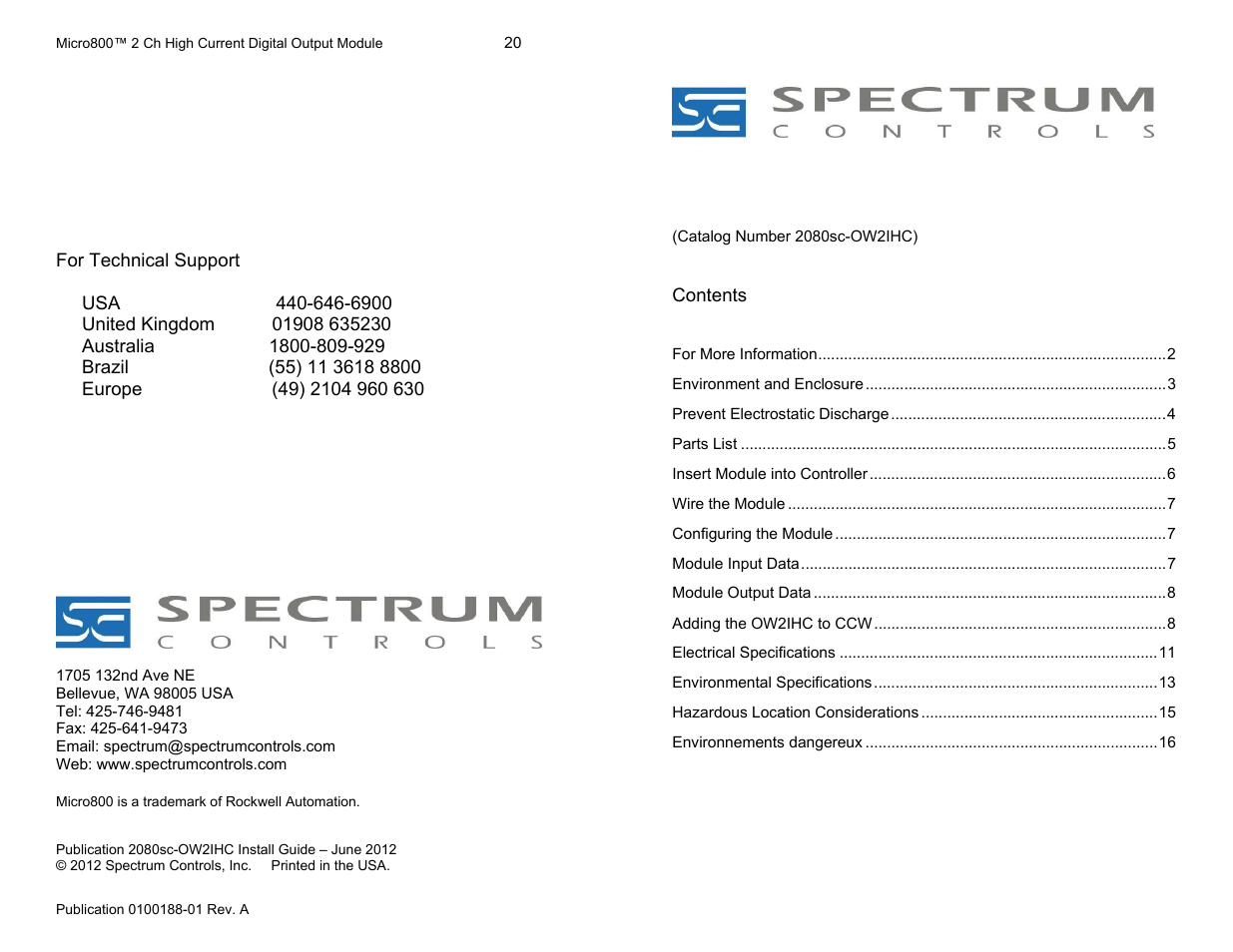 Spectrum Controls 2080sc-OW2IHC User Manual | 10 pages