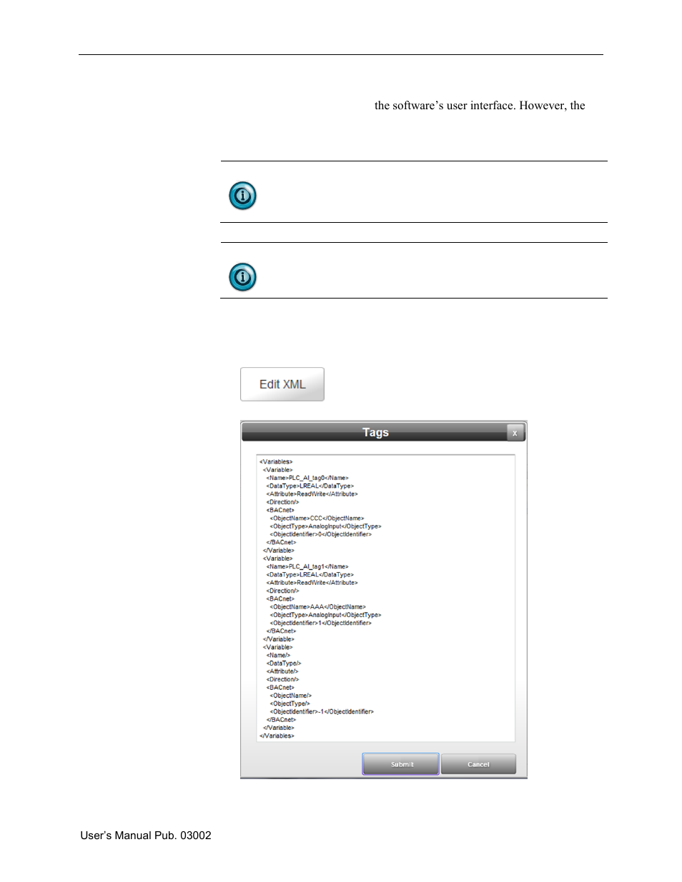 Section 3.3 editing xml tag information, Ection, Diting | Nformation | Spectrum Controls 2080sc-BAC User Manual | Page 28 / 56