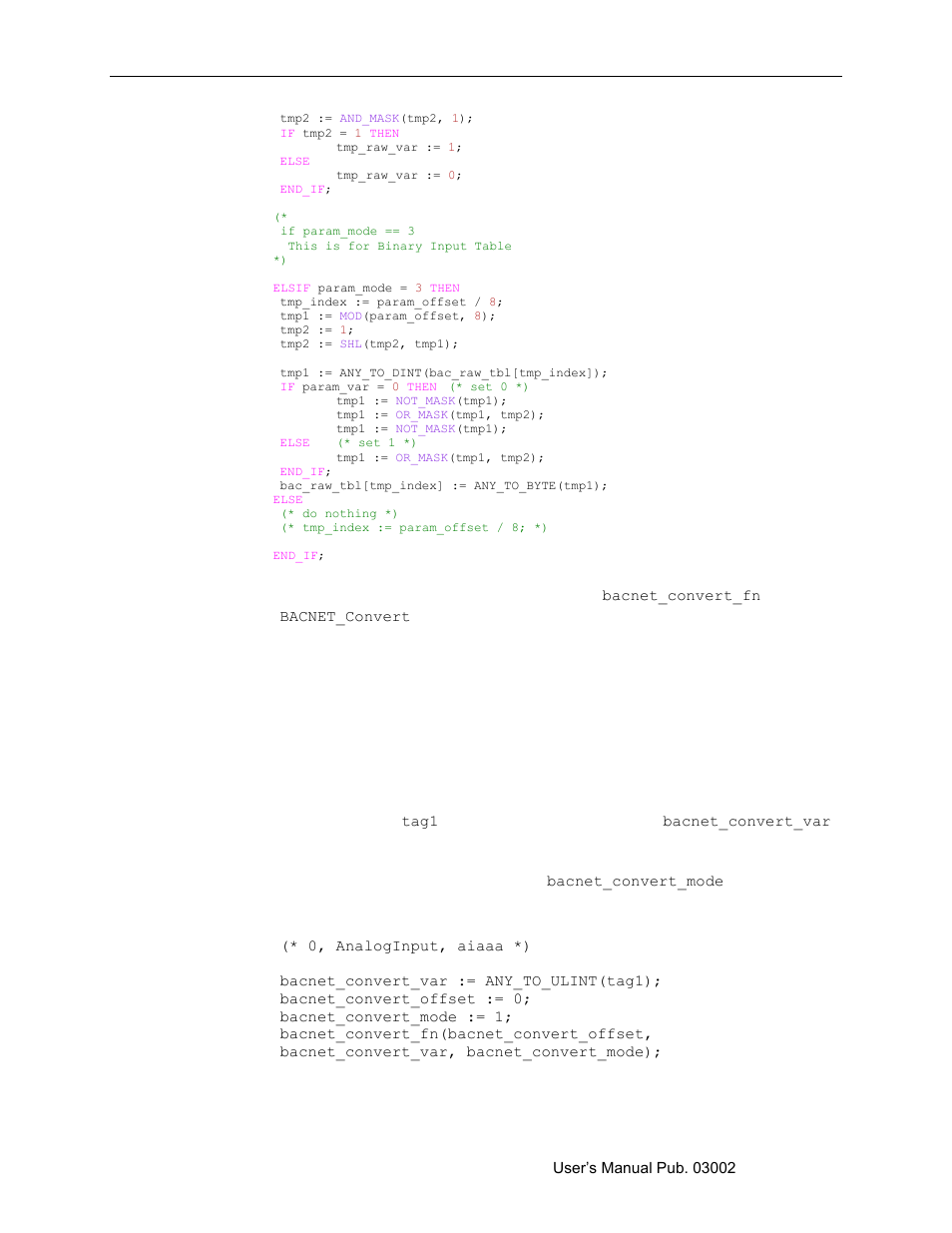 Type as, Is converted to ulint variable | Spectrum Controls 2080sc-BAC User Manual | Page 35 / 56